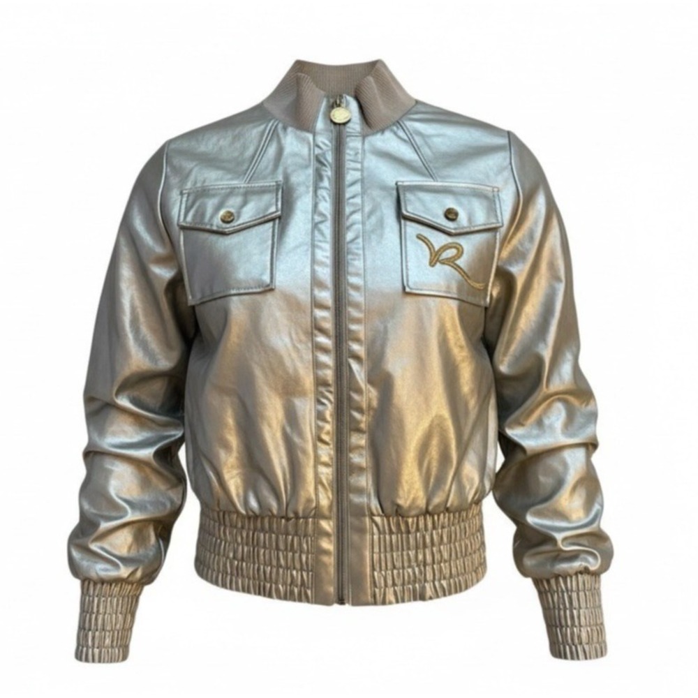 Vintage Rocawear Silver Faux Leather Y2K Bomber Jackets Women's Size 1X